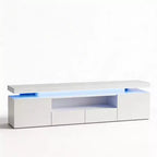 Meuble TV pour téléviseur de 75/80/85 pouces, meuble de divertissement moderne laqué brillant, étagères de rangement en verre, console multimédia pour salon et chambre à coucher