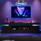 Meuble TV pour téléviseur de 75/80/85 pouces, meuble de divertissement moderne laqué brillant, étagères de rangement en verre, console multimédia pour salon et chambre à coucher