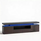 Meuble TV pour téléviseur de 75/80/85 pouces, meuble de divertissement moderne laqué brillant, étagères de rangement en verre, console multimédia pour salon et chambre à coucher
