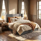 Cadre de lit plateforme Queen Size en velours côtelé, gris, tiroirs de rangement, tête de lit capitonnée à oreilles, aucun sommier tapissier requis