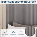 Cadre de lit plateforme Queen Size en velours côtelé, gris, tiroirs de rangement, tête de lit capitonnée à oreilles, aucun sommier tapissier requis