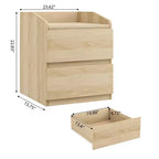 Table d'appoint moderne peu encombrante avec 2 tiroirs, table d'appoint en bois, table de chevet de rangement pour chambre et salon, finition bois naturel