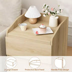 Table d'appoint moderne peu encombrante avec 2 tiroirs, table d'appoint en bois, table de chevet de rangement pour chambre et salon, finition bois naturel