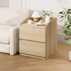 Table d'appoint moderne peu encombrante avec 2 tiroirs, table d'appoint en bois, table de chevet de rangement pour chambre et salon, finition bois naturel