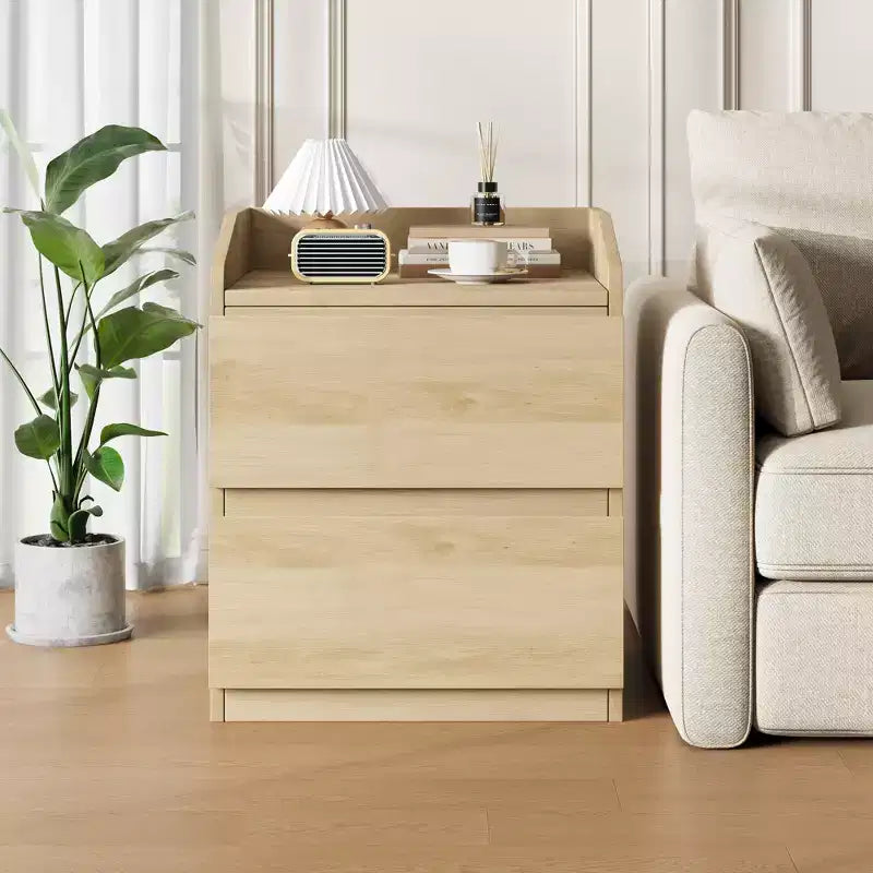 Modern Space-Saving Side Table with 2 Drawers, Wooden Accent Table, Storage Nightstand for Bedroom & Living Room, Natural Wood Finish