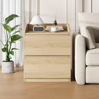 Table d'appoint moderne peu encombrante avec 2 tiroirs, table d'appoint en bois, table de chevet de rangement pour chambre et salon, finition bois naturel
