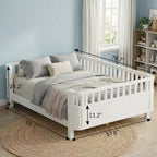 Lit plateforme pleine grandeur en bois pour enfants, lit pleine grandeur bas en bois avec barrières pour filles et garçons, blanc