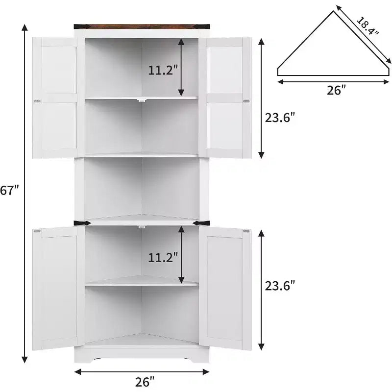 Corner Storage Cabinet, Farmhouse Corner Hutch Display Cabinet with Glass Doors, Wooden Storage Organizer for Living Room, Bathroom