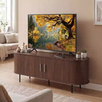Meuble TV cannelé pour téléviseurs jusqu'à 60 pouces, Meuble TV incurvé de style Mid-Century Noyer/Naturel