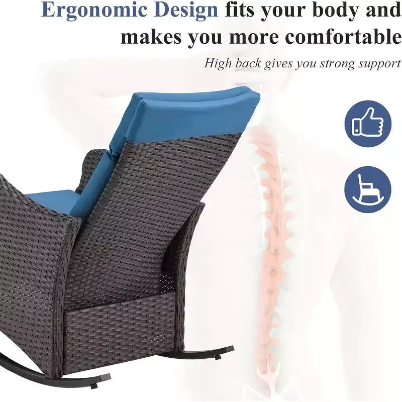 EROMMY Outdoor Rocker Wicker Chair with Cushions