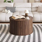 Table basse ronde de 28 po, table d'appoint cannelée de style Mid-Century avec rangement à porte coulissante, mobilier de salon moderne