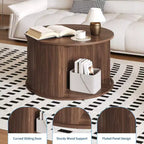 Table basse ronde de 28 po, table d'appoint cannelée de style Mid-Century avec rangement à porte coulissante, mobilier de salon moderne