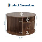 Table basse ronde de 28 po, table d'appoint cannelée de style Mid-Century avec rangement à porte coulissante, mobilier de salon moderne