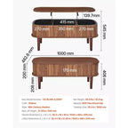 Table basse relevable de 99,06 cm, table basse ovale cannelée avec 3 compartiments cachés, bureau central ovale en bois de style mid-century avec rangement