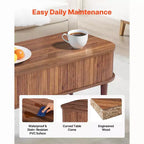 Table basse relevable de 99,06 cm, table basse ovale cannelée avec 3 compartiments cachés, bureau central ovale en bois de style mid-century avec rangement