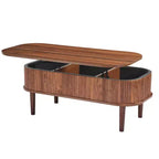 Table basse relevable de 99,06 cm, table basse ovale cannelée avec 3 compartiments cachés, bureau central ovale en bois de style mid-century avec rangement