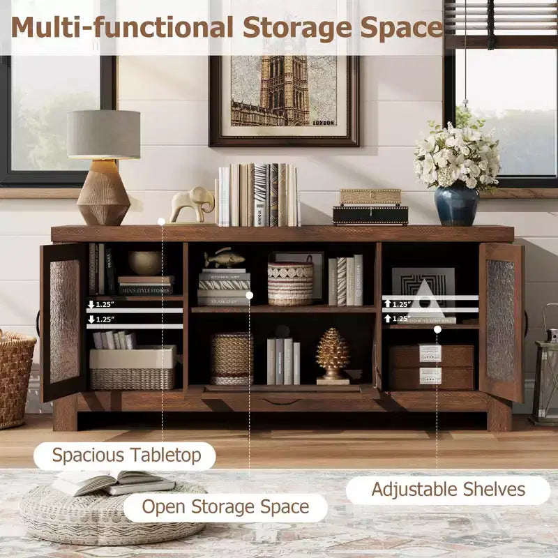 COZONY 55 Farmhouse Sideboard Buffet Cabinet with Acrylic Doors, Brown Coffee Bar Cabinet with Adjustable Shelves and Storage