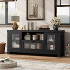 Buffet de ferme de 55 pouces avec portes en acrylique, meuble bar à café marron avec étagères réglables et rangement