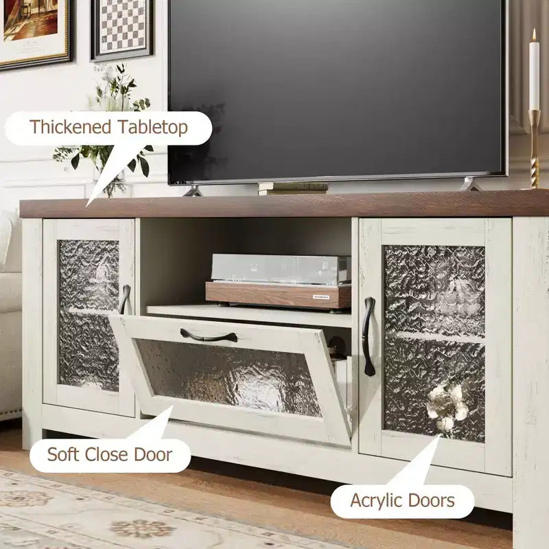 COZONY 55 Farmhouse Sideboard Buffet Cabinet with Acrylic Doors, Brown Coffee Bar Cabinet with Adjustable Shelves and Storage