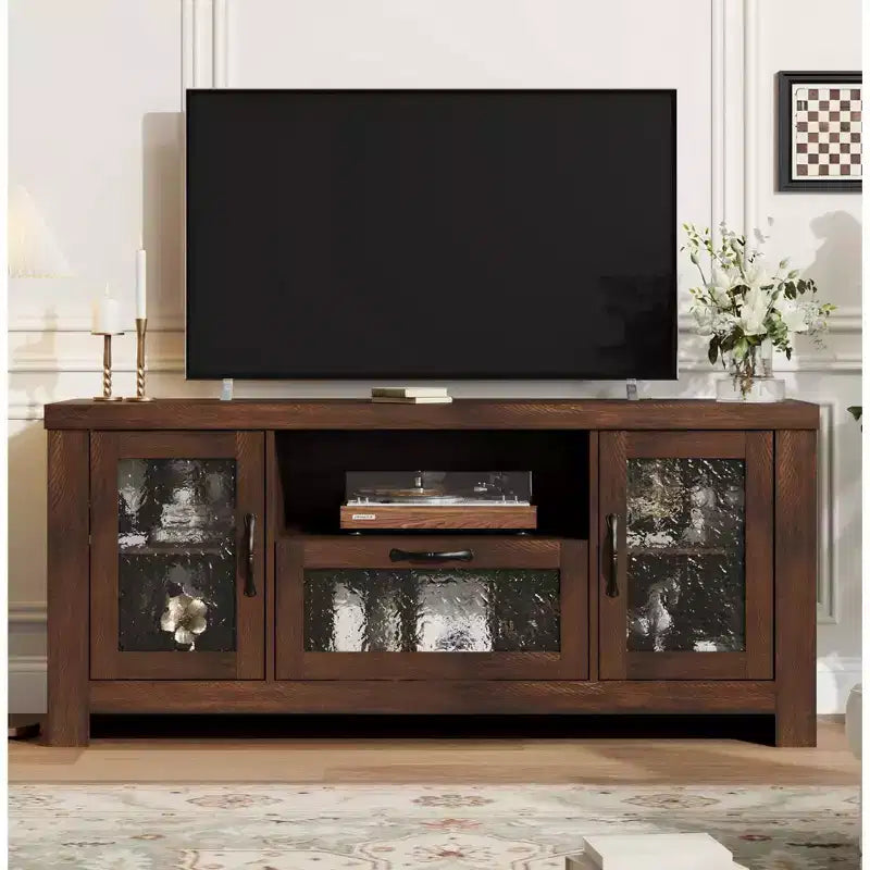 COZONY 55 Farmhouse Sideboard Buffet Cabinet with Acrylic Doors, Brown Coffee Bar Cabinet with Adjustable Shelves and Storage