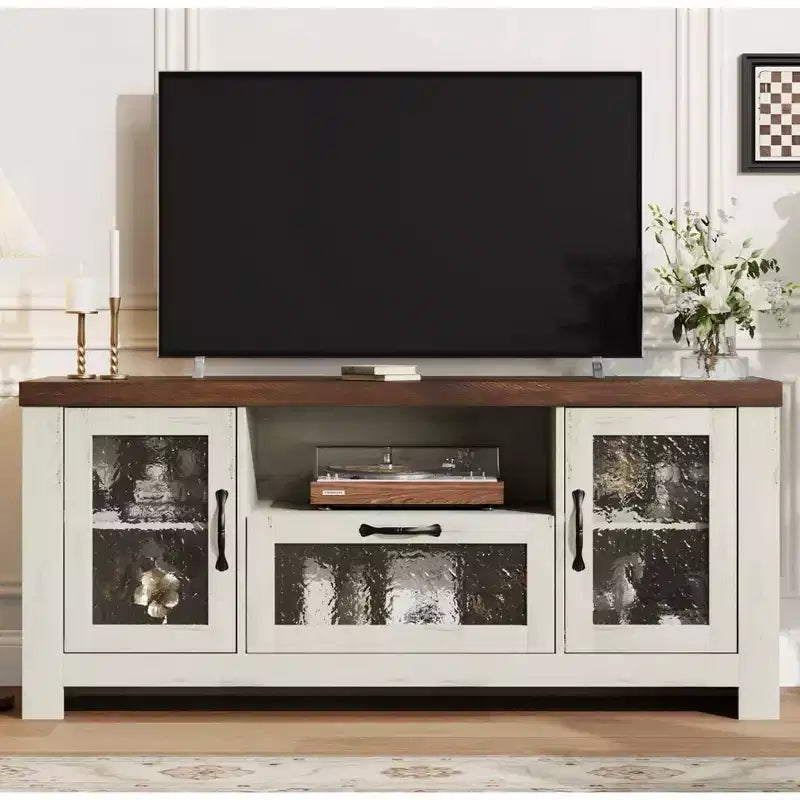 COZONY 55 Farmhouse Sideboard Buffet Cabinet with Acrylic Doors, Brown Coffee Bar Cabinet with Adjustable Shelves and Storage