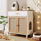 JVNOXK 3 IN 1 Cat furniture, Litter box Enclosure with Cat Scratcher, Cat house Modern Side Table with Storage