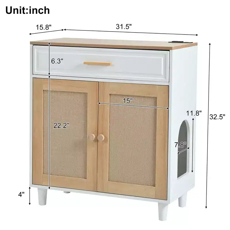 JVNOXK 3 IN 1 Cat furniture, Litter box Enclosure with Cat Scratcher, Cat house Modern Side Table with Storage
