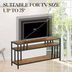 Meuble TV industriel de 165 cm pour téléviseurs jusqu'à 75 pouces avec 3 étagères ouvertes, console multimédia, cadre en métal, centre de divertissement, marron rustique