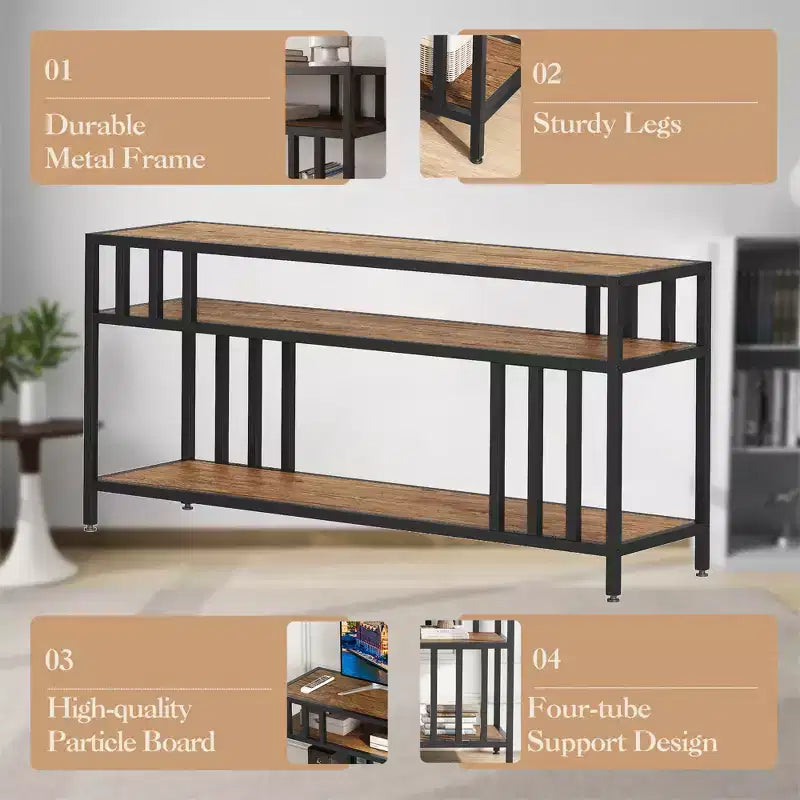 65 Inch TV Stand for TVs up to 75 Inch Industrial TV Media Console with 3 Tier Open Shelves Metal Frame Entertainment Center Rustic Brown