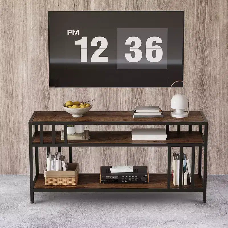 65 Inch TV Stand for TVs up to 75 Inch Industrial TV Media Console with 3 Tier Open Shelves Metal Frame Entertainment Center Rustic Brown