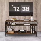 Meuble TV industriel de 165 cm pour téléviseurs jusqu'à 75 pouces avec 3 étagères ouvertes, console multimédia, cadre en métal, centre de divertissement, marron rustique