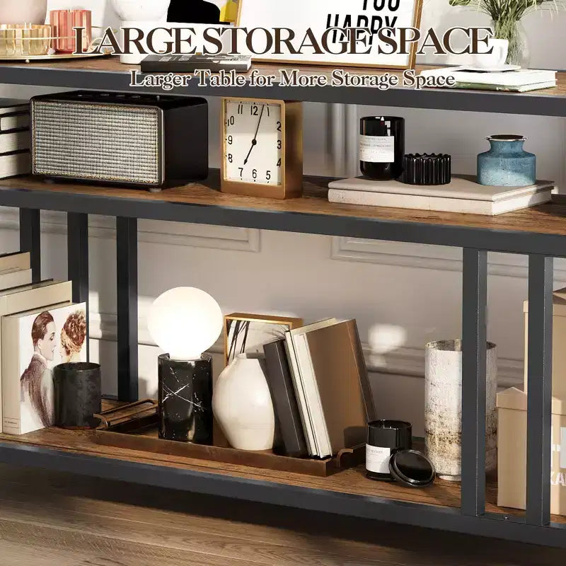 65 Inch TV Stand for TVs up to 75 Inch Industrial TV Media Console with 3 Tier Open Shelves Metal Frame Entertainment Center Rustic Brown
