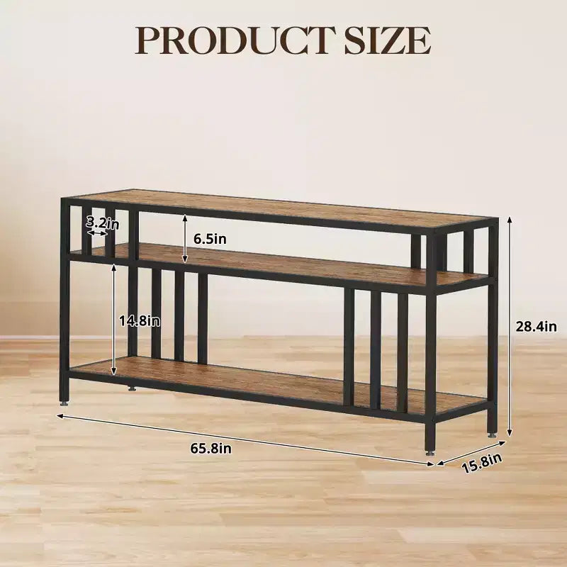 65 Inch TV Stand for TVs up to 75 Inch Industrial TV Media Console with 3 Tier Open Shelves Metal Frame Entertainment Center Rustic Brown