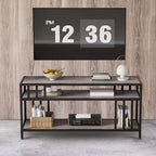 Meuble TV industriel de 165 cm pour téléviseurs jusqu'à 75 pouces avec 3 étagères ouvertes, console multimédia, cadre en métal, centre de divertissement, marron rustique