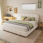 Cadre de lit plateforme rembourré Queen/King Size avec tête de lit douce beige