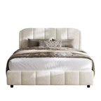 Cadre de lit plateforme rembourré Queen/King Size avec tête de lit douce beige