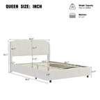 Cadre de lit plateforme rembourré Queen/King Size avec tête de lit douce beige