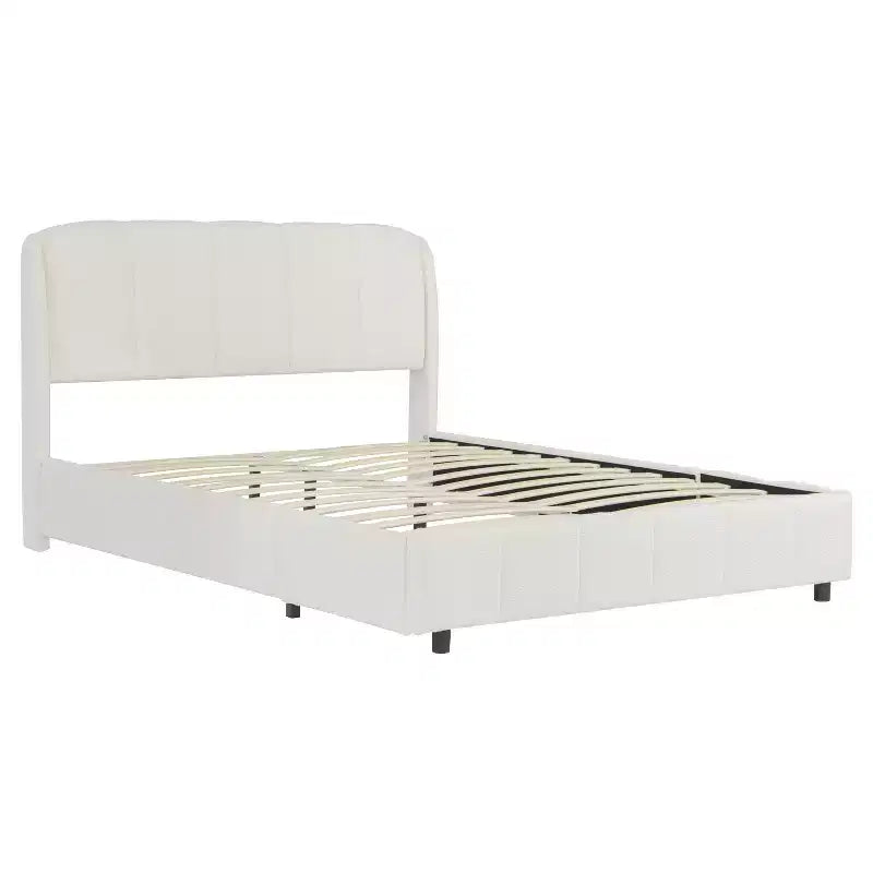 Queen/King Size Upholstered Platform Bed Frame with Soft Headboard, Curve-Shaped, Beige - ModernLuxe