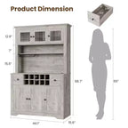 68,7 Armoire de cuisine de ferme avec comptoir, tiroirs et étagères réglables, buffet de rangement haut avec casier à bouteilles
