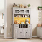 68,7 Armoire de cuisine de ferme avec comptoir, tiroirs et étagères réglables, buffet de rangement haut avec casier à bouteilles
