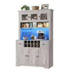 68,7 Armoire de cuisine de ferme avec comptoir, tiroirs et étagères réglables, buffet de rangement haut avec casier à bouteilles