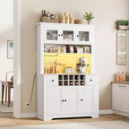 68,7 Armoire de cuisine de ferme avec comptoir, tiroirs et étagères réglables, buffet de rangement haut avec casier à bouteilles