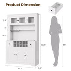 68,7 Armoire de cuisine de ferme avec comptoir, tiroirs et étagères réglables, buffet de rangement haut avec casier à bouteilles