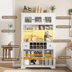 68,7 Armoire de cuisine de ferme avec comptoir, tiroirs et étagères réglables, buffet de rangement haut avec casier à bouteilles