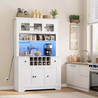 68,7 Armoire de cuisine de ferme avec comptoir, tiroirs et étagères réglables, buffet de rangement haut avec casier à bouteilles