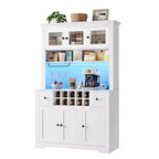 68,7 Armoire de cuisine de ferme avec comptoir, tiroirs et étagères réglables, buffet de rangement haut avec casier à bouteilles