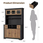 68,7 Armoire de cuisine de ferme avec comptoir, tiroirs et étagères réglables, buffet de rangement haut avec casier à bouteilles
