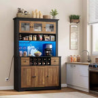 68,7 Armoire de cuisine de ferme avec comptoir, tiroirs et étagères réglables, buffet de rangement haut avec casier à bouteilles