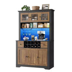 68,7 Armoire de cuisine de ferme avec comptoir, tiroirs et étagères réglables, buffet de rangement haut avec casier à bouteilles