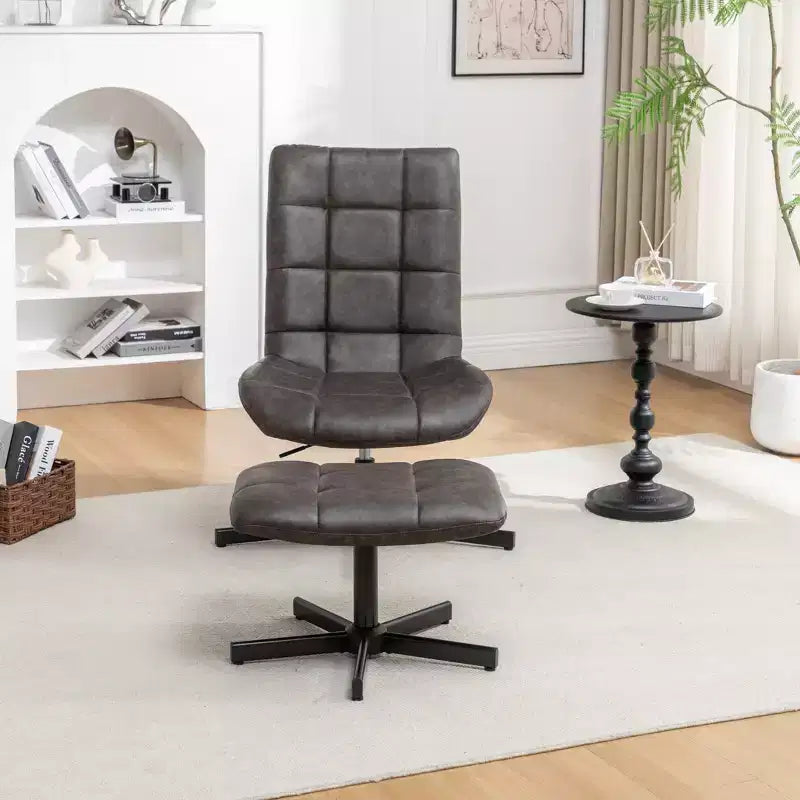 GDFStudio Mora 2 Piece Faux Leather Tufted Accent Chair and Ottoman Set with Metal Base